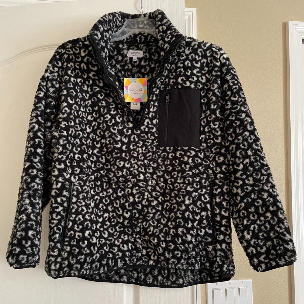 NWT So Soft Quarter Zip Woobie Pullover Black Animal XS